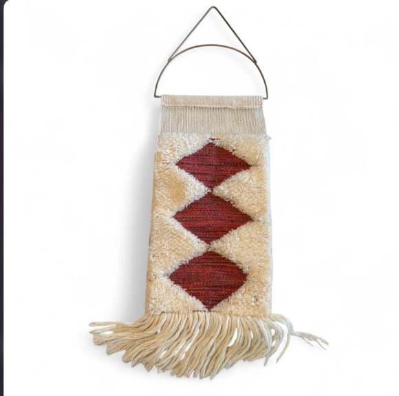 Anthropologie Isobel Hand-Woven Shag Diamond MCM Boho Wall Hanging Tapestry